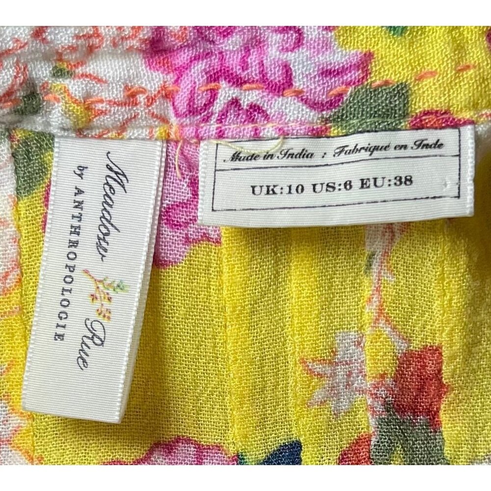 Meadow Rue by Anthropologie Yellow Floral Button Down Tank Top size 6 - Picture 3 of 5